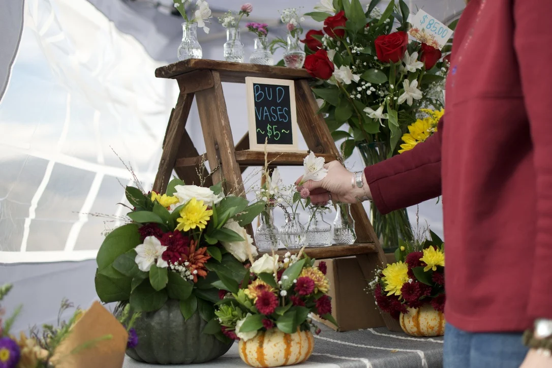 Fresh flower arrangements on display at Flowers on 5th